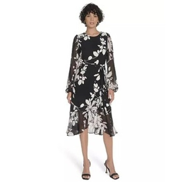 Tommy Hilfiger Dresses & Skirts - Tommy Hilfiger Petite Long-Sleeve Chiffon Combo Midi Dress 8P NWT